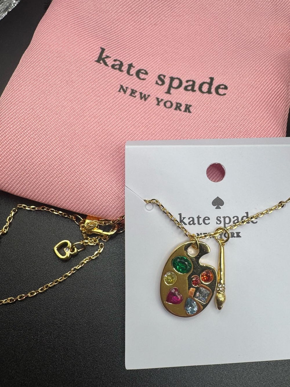 kate spade Gold Artist Palette Pendant Necklace with Multicolor Gems